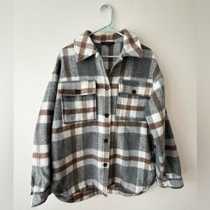 Gray and Brown Plaid Boutique Women's Shacket